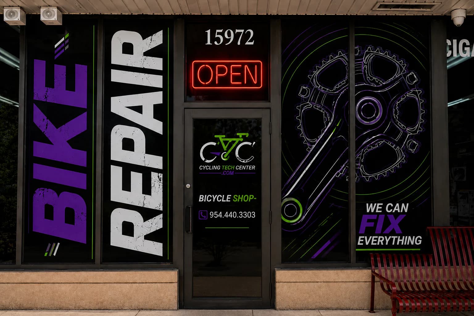 Cycling Tech Center storefront in Sunrise, Florida.